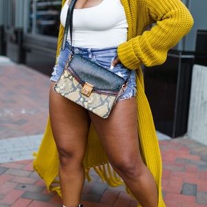 Aldo Purse Crossbody Bag Snakeskin Tuck Lock Clasp Yellow Green Red